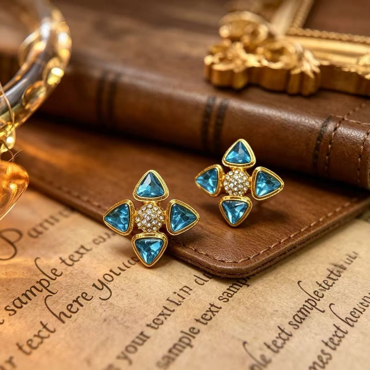 Geometric Stud Earrings For Unisex Featuring Blue Rhinestones And Zinc Alloy With 925 Sterling Silver Ear Pins