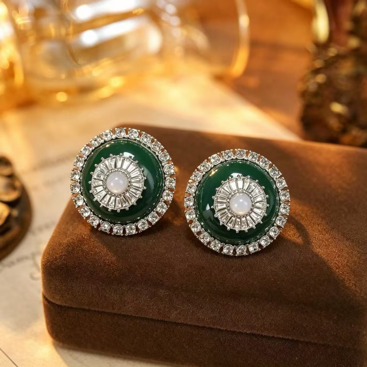 Round Stud Earrings For Women In Silver Alloy Featuring Electroplated Finish With 925 Sterling Silver Posts