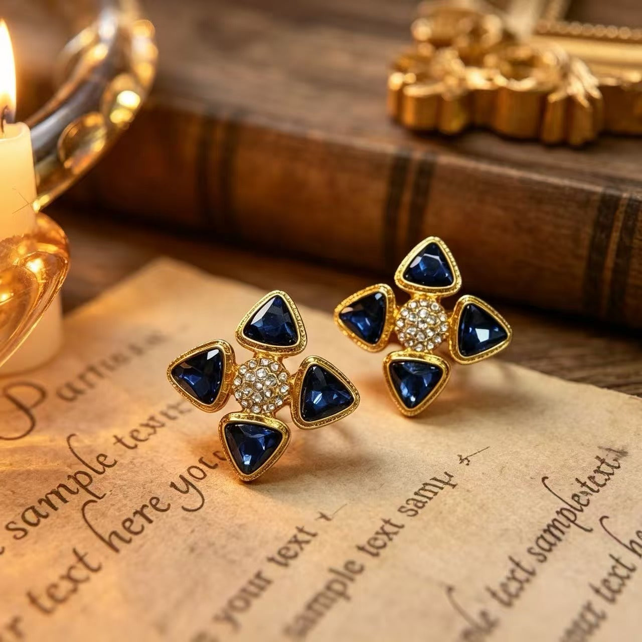 Geometric Stud Earrings For Unisex Featuring Blue Rhinestones And Zinc Alloy With 925 Sterling Silver Ear Pins