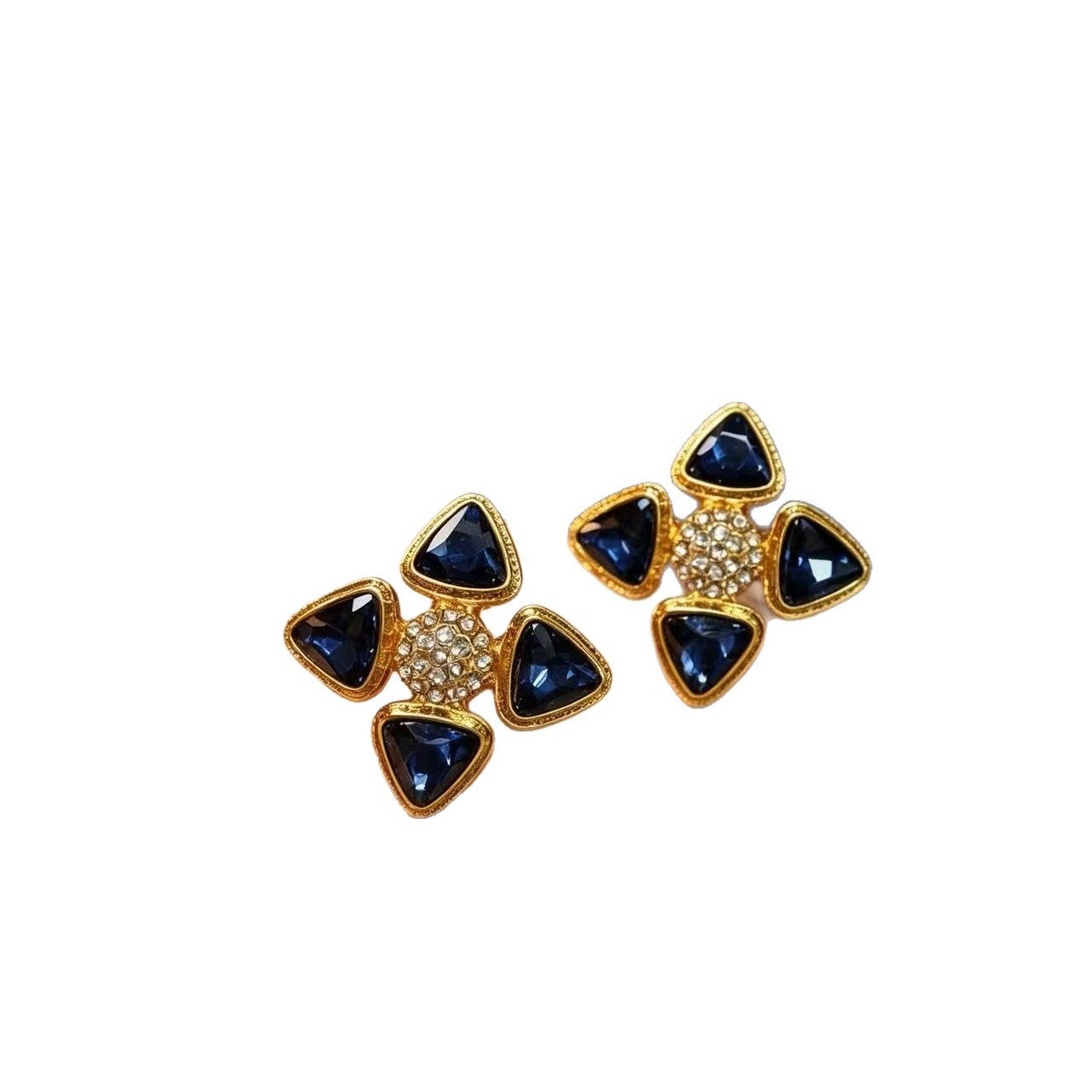 Geometric Stud Earrings For Unisex Featuring Blue Rhinestones And Zinc Alloy With 925 Sterling Silver Ear Pins