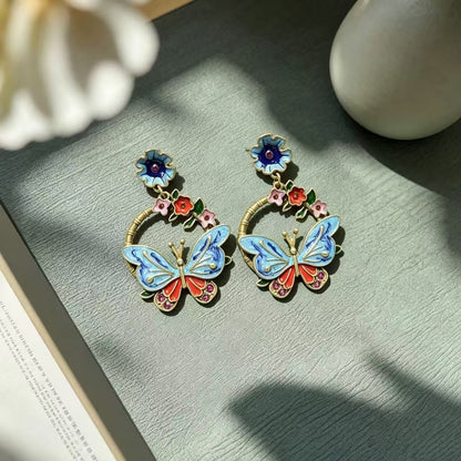 Butterfly Stud Earrings For Unisex Featuring Enamel Craft In Silver With 925 Sterling Silver Ear Pins And Zinc Alloy Material