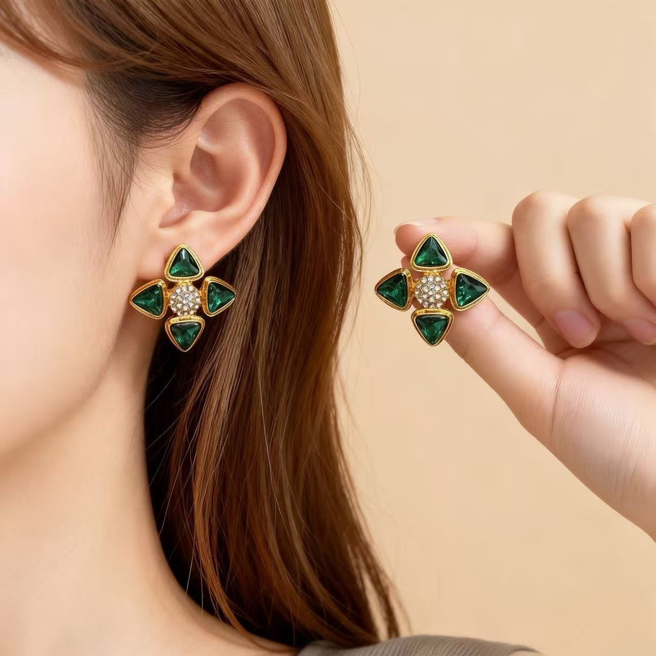 Geometric Stud Earrings For Unisex Featuring Blue Rhinestones And Zinc Alloy With 925 Sterling Silver Ear Pins