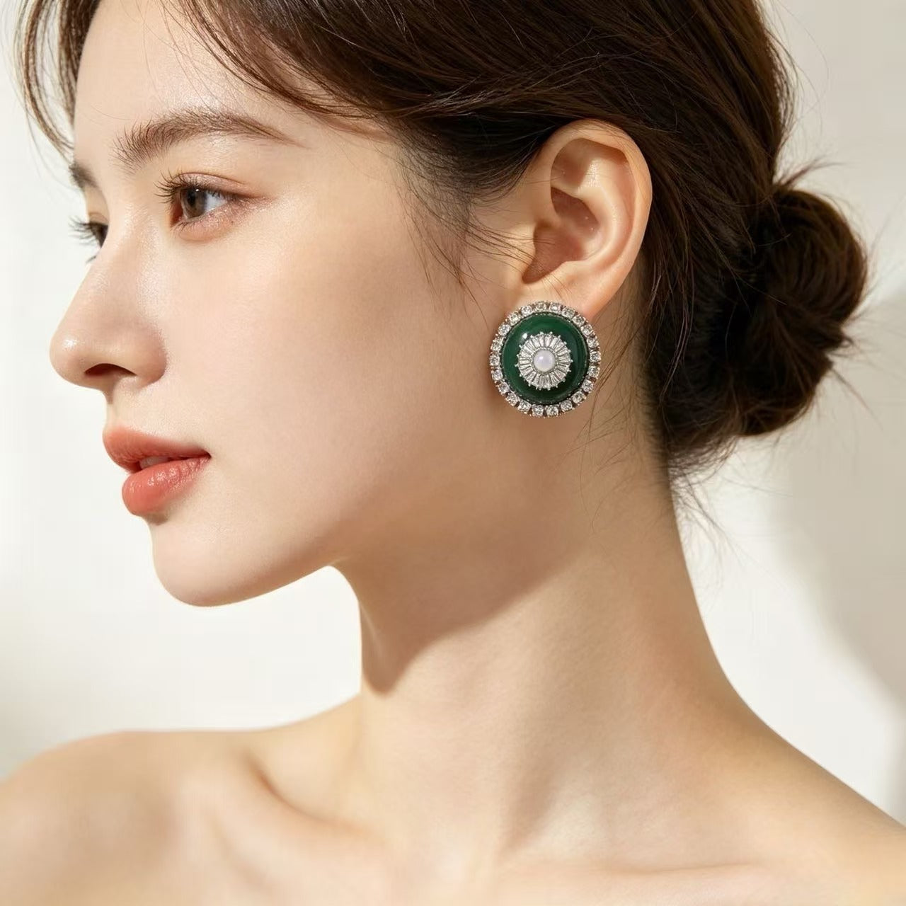 Round Stud Earrings For Women In Silver Alloy Featuring Electroplated Finish With 925 Sterling Silver Posts