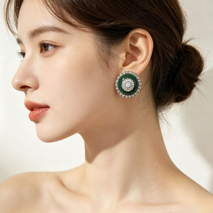 Round Stud Earrings For Women In Silver Alloy Featuring Electroplated Finish With 925 Sterling Silver Posts