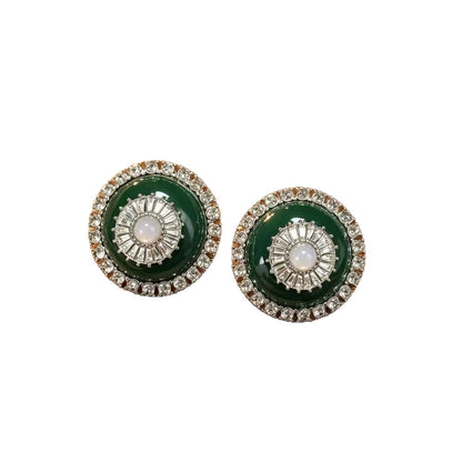 Round Stud Earrings For Women In Silver Alloy Featuring Electroplated Finish With 925 Sterling Silver Posts