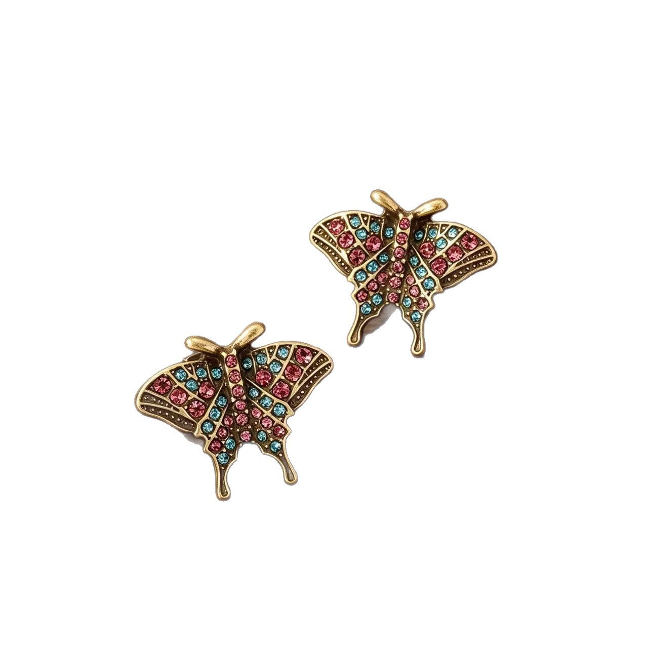 Butterfly Stud Earrings For Unisex Featuring Natural Pink Rhinestones With 925 Sterling Silver Posts And Zinc Alloy Design