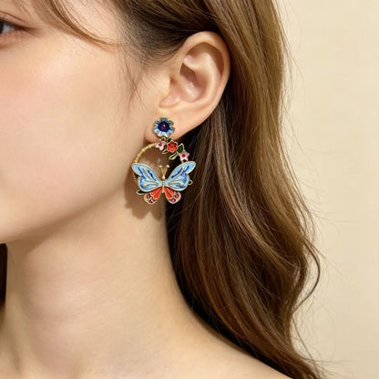 Butterfly Stud Earrings For Unisex Featuring Enamel Craft In Silver With 925 Sterling Silver Ear Pins And Zinc Alloy Material