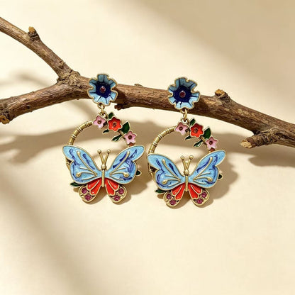 Butterfly Stud Earrings For Unisex Featuring Enamel Craft In Silver With 925 Sterling Silver Ear Pins And Zinc Alloy Material