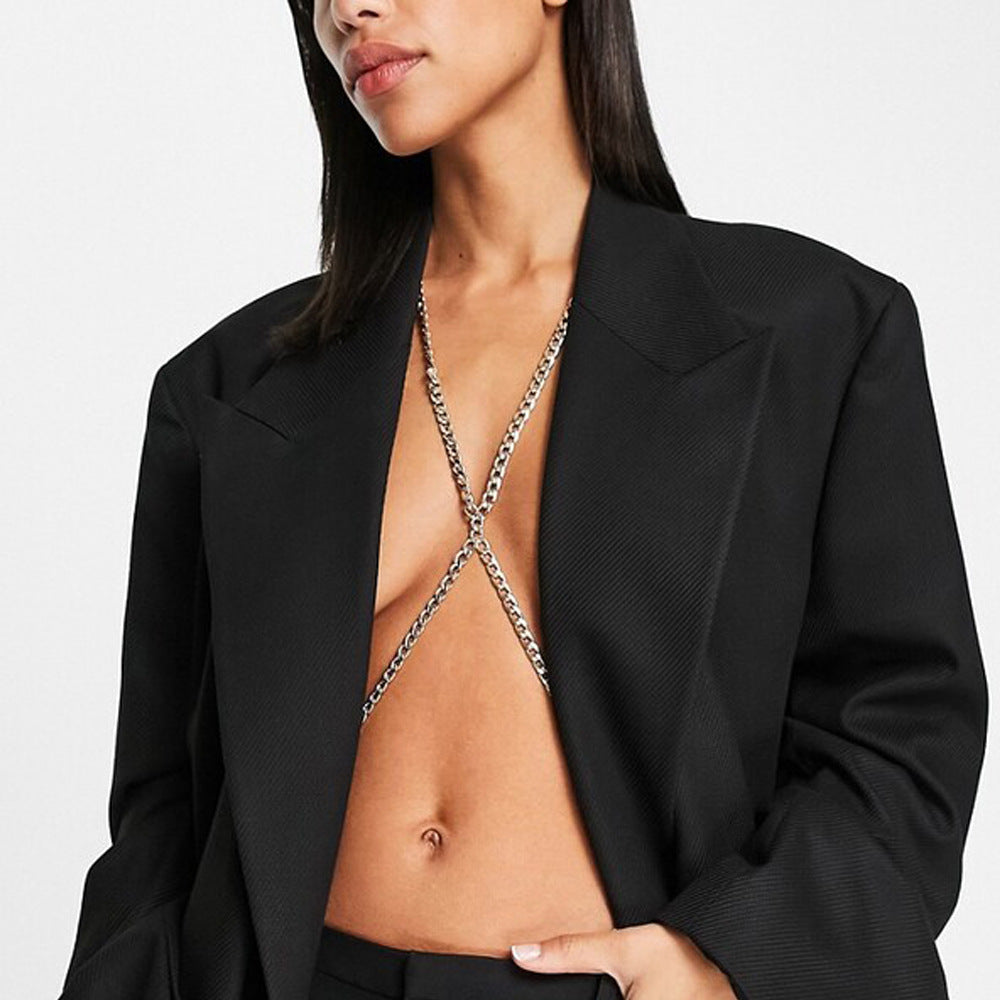 Simple Style Silver Body Chain For Women In Titanium Steel With Geometric Pattern And Artificial Gemstones