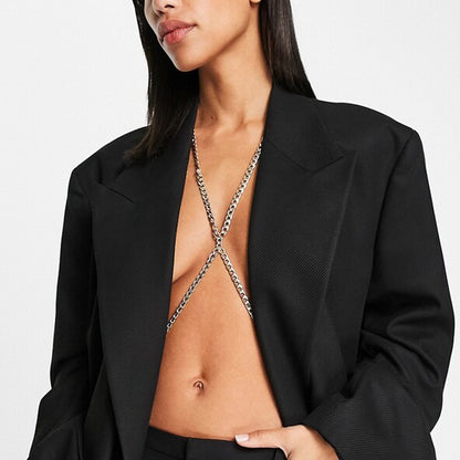 Simple Style Silver Body Chain For Women In Titanium Steel With Geometric Pattern And Artificial Gemstones