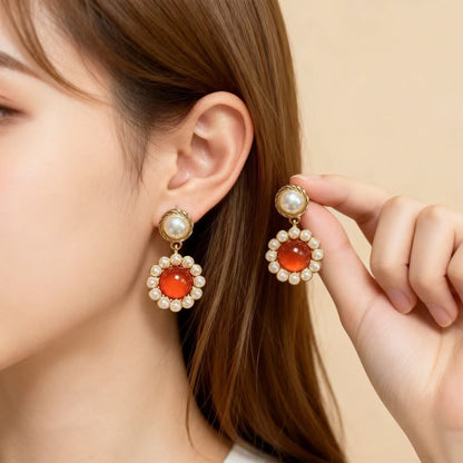 Water Droplets Earrings For Unisex Featuring Freshwater Pearl Inlay, Electroplated Alloy With 925 Sterling Silver Studs