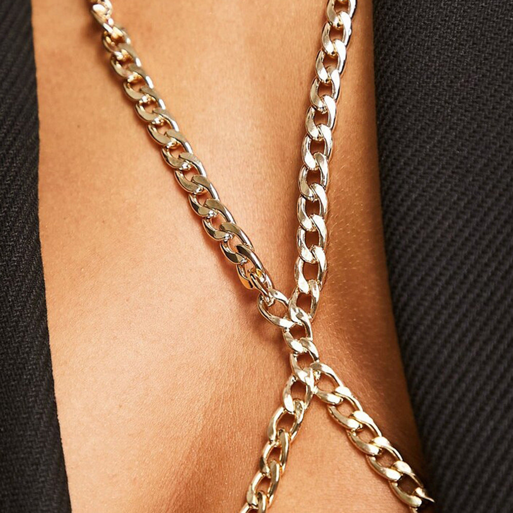 Simple Style Silver Body Chain For Women In Titanium Steel With Geometric Pattern And Artificial Gemstones