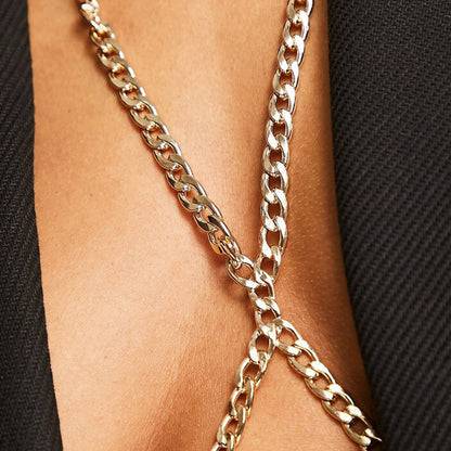 Simple Style Silver Body Chain For Women In Titanium Steel With Geometric Pattern And Artificial Gemstones