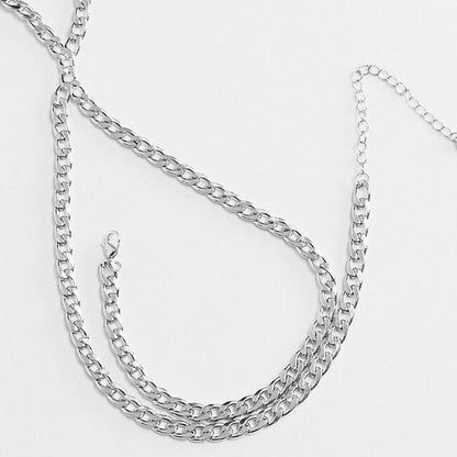 Simple Style Silver Body Chain For Women In Titanium Steel With Geometric Pattern And Artificial Gemstones