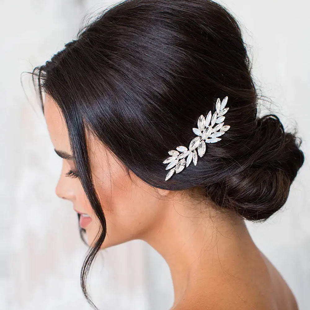 Wedding Leaf Hairpin For Women In Alloy With Rhinestones, Perfect For Wedding Season