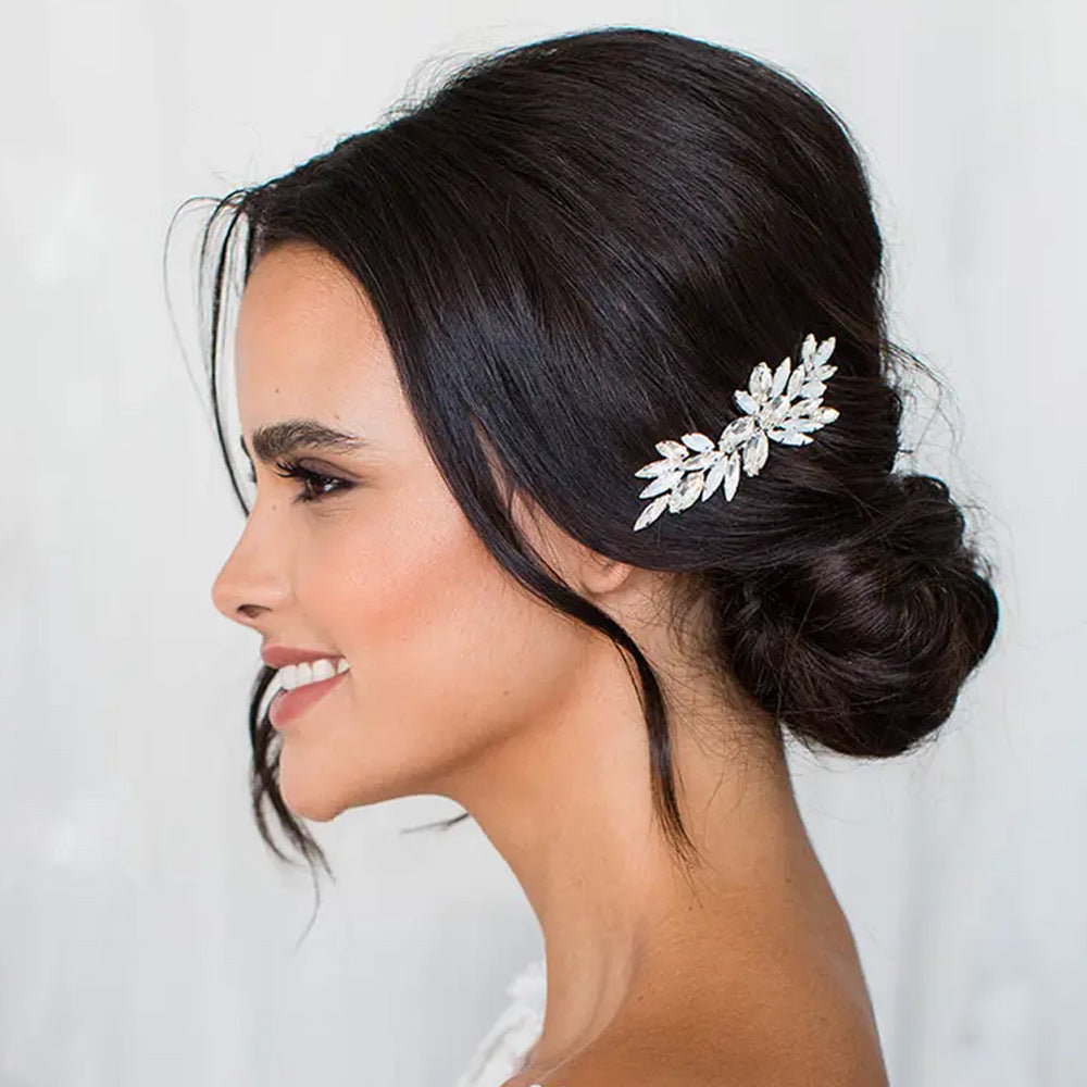 Wedding Leaf Hairpin For Women In Alloy With Rhinestones, Perfect For Wedding Season