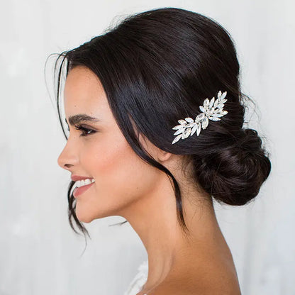 Wedding Leaf Hairpin For Women In Alloy With Rhinestones, Perfect For Wedding Season