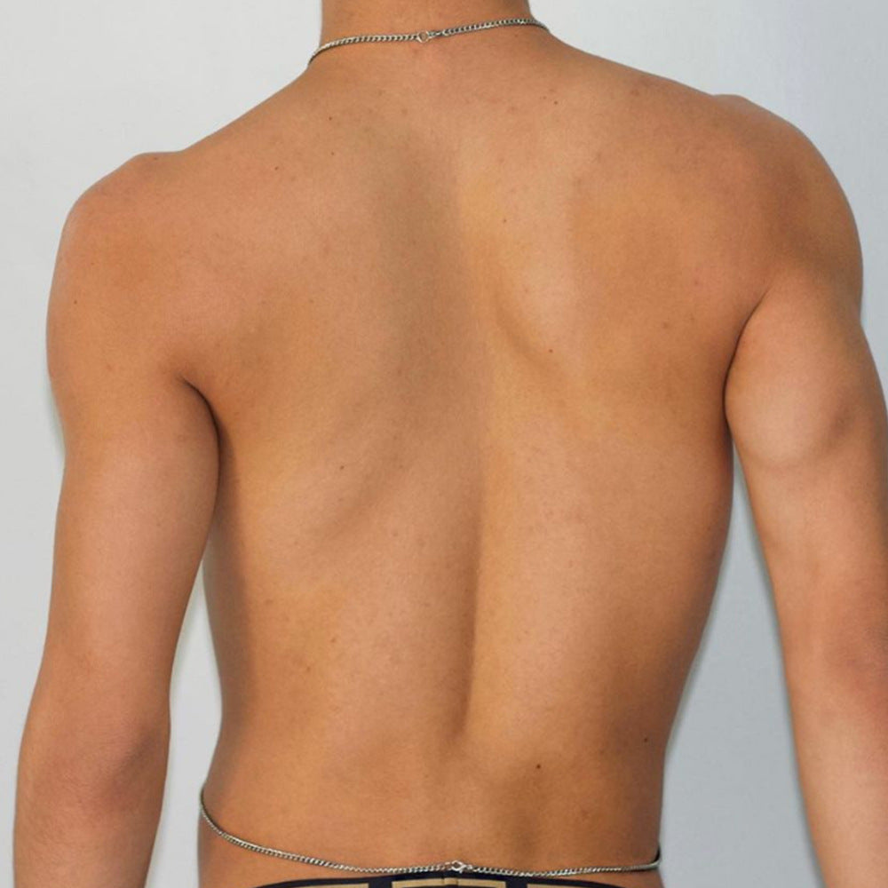 Men's Simple Style Gold Body Chain With Geometric Pattern And Silver Plated Alloy Featuring White Crystal Inlay