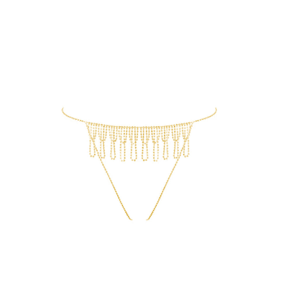 Waves Tassel Body Chain For Women In Ethnic Style With Silver Rhinestones Inlay