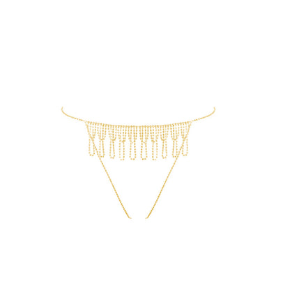 Waves Tassel Body Chain For Women In Ethnic Style With Silver Rhinestones Inlay