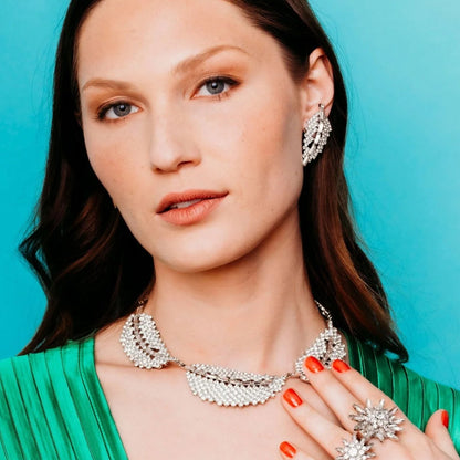 Silver Leaf Necklace For Women Featuring Rhinestone Inlay And Alloy Pendant Material