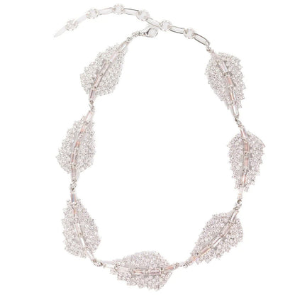 Silver Leaf Necklace For Women Featuring Rhinestone Inlay And Alloy Pendant Material