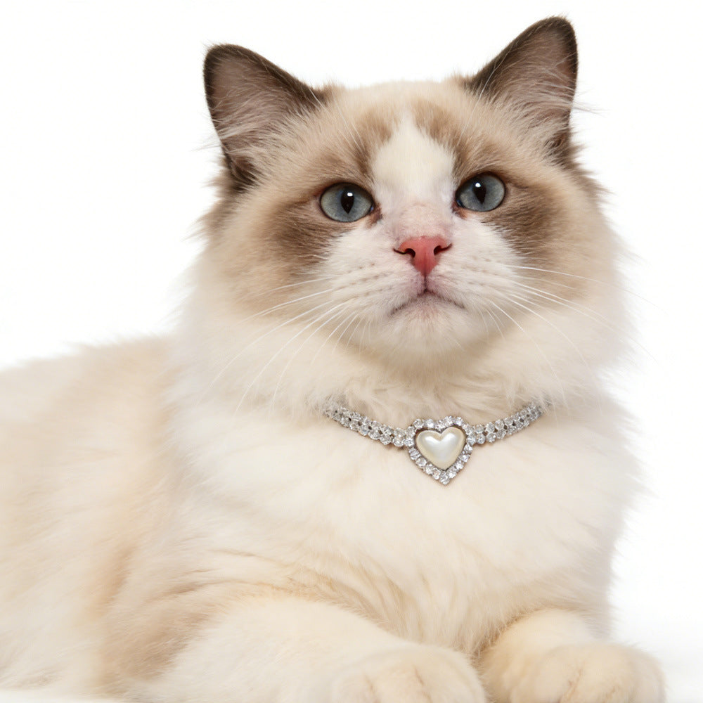 Heart Shape Pet Collar With Imitation Pearl Design Suitable For All Seasons
