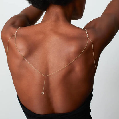 Simple Style Silver Alloy Tassel Body Chain For Women With Geometric Rhinestone Inlay