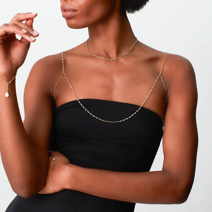 Simple Style Silver Alloy Tassel Body Chain For Women With Geometric Rhinestone Inlay