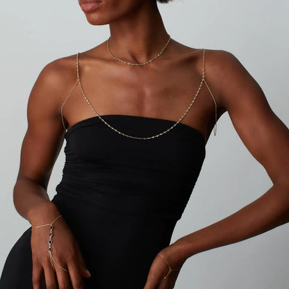 Simple Style Silver Alloy Tassel Body Chain For Women With Geometric Rhinestone Inlay