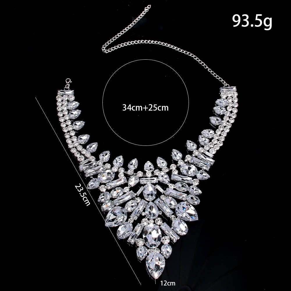 Luxurious Geometric Silver Alloy Necklace With Rhinestone Pendant For Women