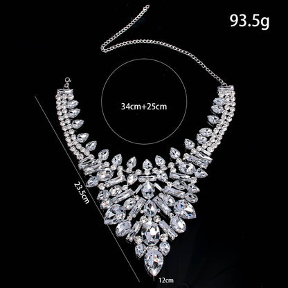 Luxurious Geometric Silver Alloy Necklace With Rhinestone Pendant For Women