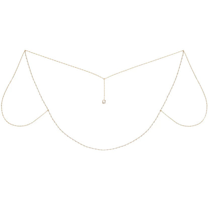 Simple Style Silver Alloy Tassel Body Chain For Women With Geometric Rhinestone Inlay
