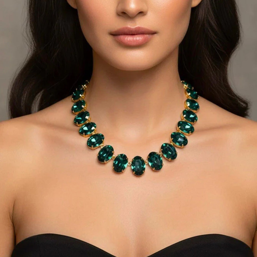 Oval May Birthstone Emerald Alloy Choker Necklace For Women Featuring May Birthstone Emerald Inlay