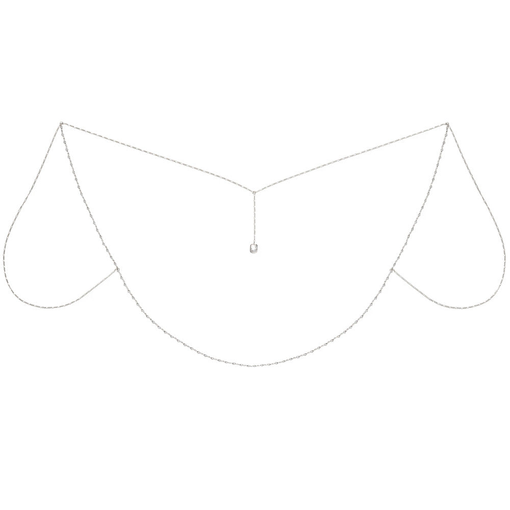 Simple Style Silver Alloy Tassel Body Chain For Women With Geometric Rhinestone Inlay
