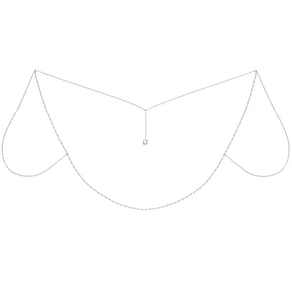 Simple Style Silver Alloy Tassel Body Chain For Women With Geometric Rhinestone Inlay