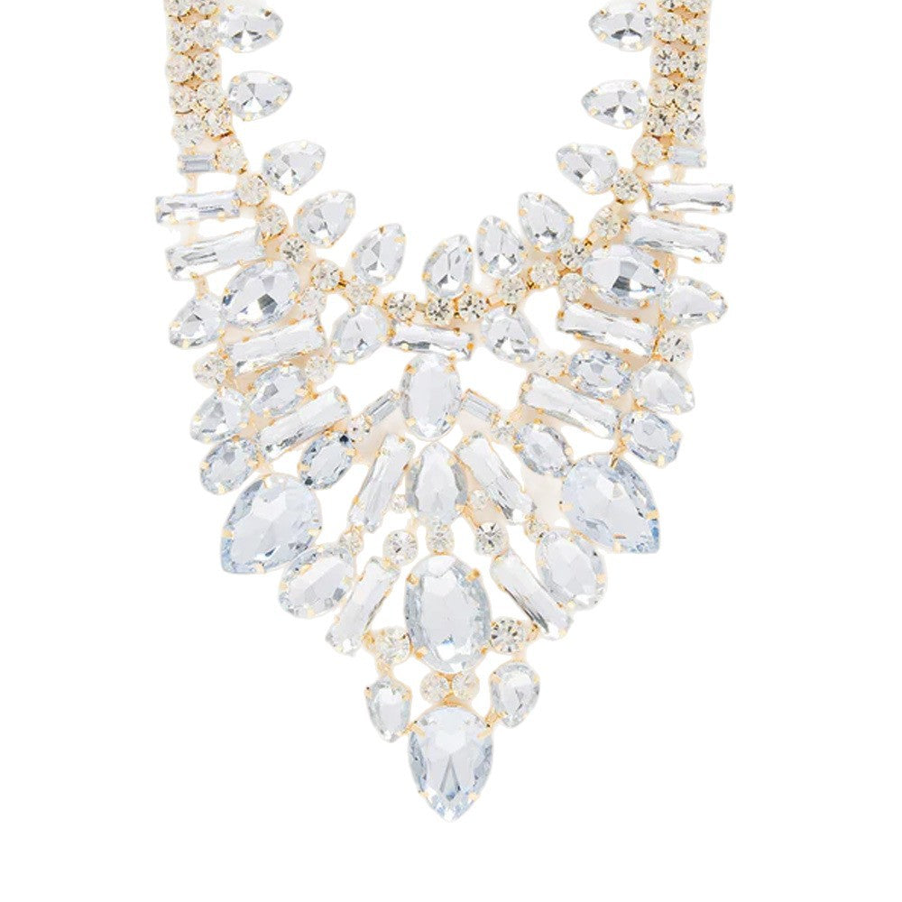 Luxurious Geometric Silver Alloy Necklace With Rhinestone Pendant For Women