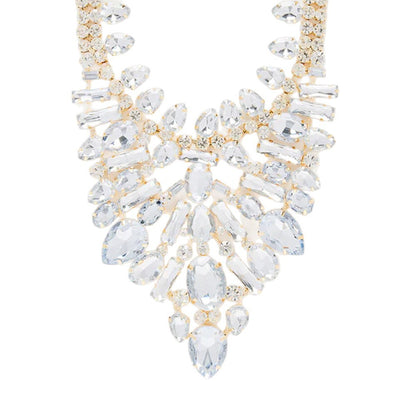 Luxurious Geometric Silver Alloy Necklace With Rhinestone Pendant For Women