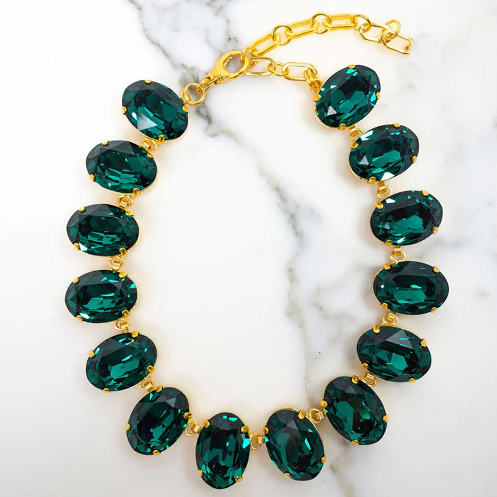 Oval May Birthstone Emerald Alloy Choker Necklace For Women Featuring May Birthstone Emerald Inlay