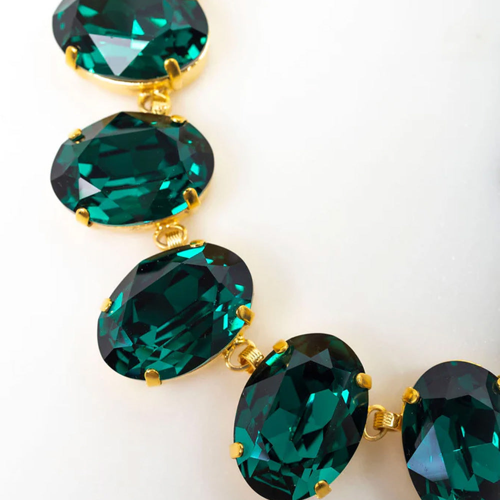 Oval May Birthstone Emerald Alloy Choker Necklace For Women Featuring May Birthstone Emerald Inlay