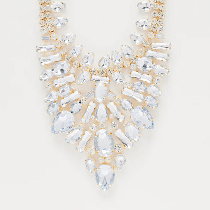 Luxurious Geometric Silver Alloy Necklace With Rhinestone Pendant For Women