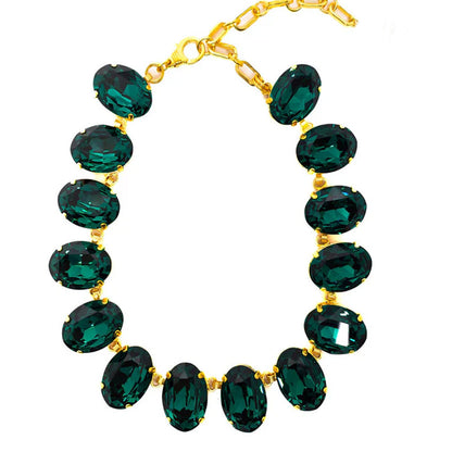 Oval May Birthstone Emerald Alloy Choker Necklace For Women Featuring May Birthstone Emerald Inlay