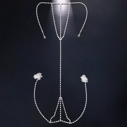 Gold Alloy Body Chain For Women Featuring Geometric Pattern And Electroplated Finish With Rhinestones Inlay