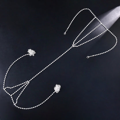 Gold Alloy Body Chain For Women Featuring Geometric Pattern And Electroplated Finish With Rhinestones Inlay