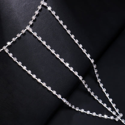 Gold Alloy Body Chain For Women Featuring Geometric Pattern And Electroplated Finish With Rhinestones Inlay
