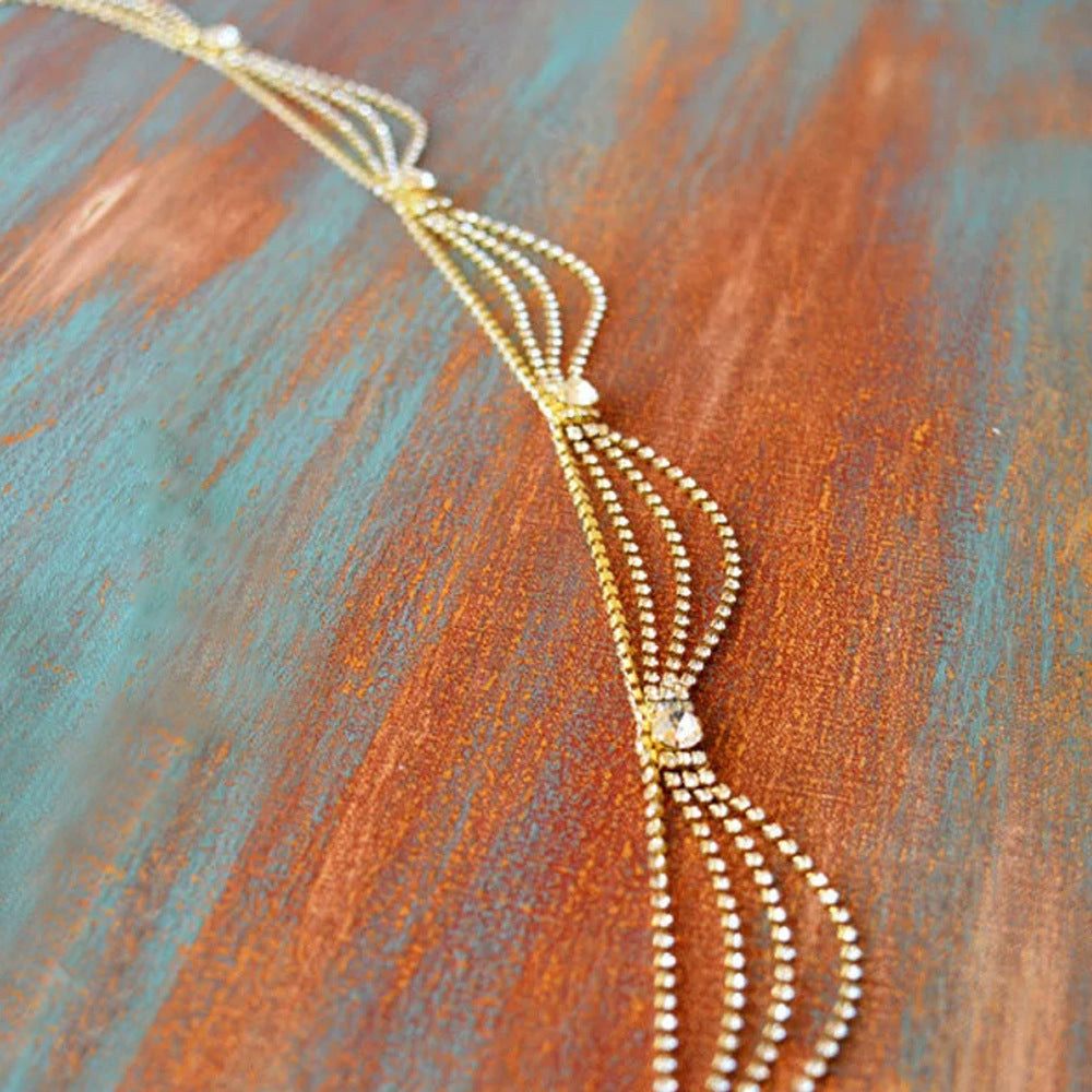 Silver Alloy Waist Chain For Women Featuring Geometric Rhinestones, Perfect For Stage Wear
