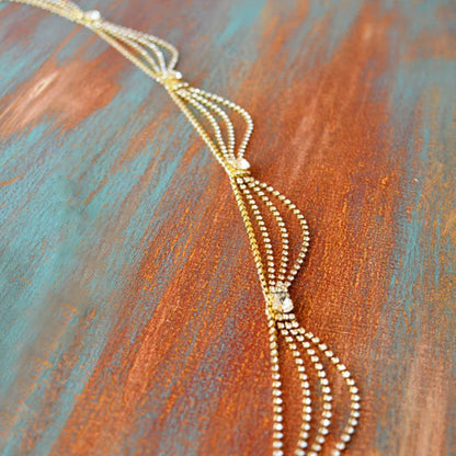 Silver Alloy Waist Chain For Women Featuring Geometric Rhinestones, Perfect For Stage Wear