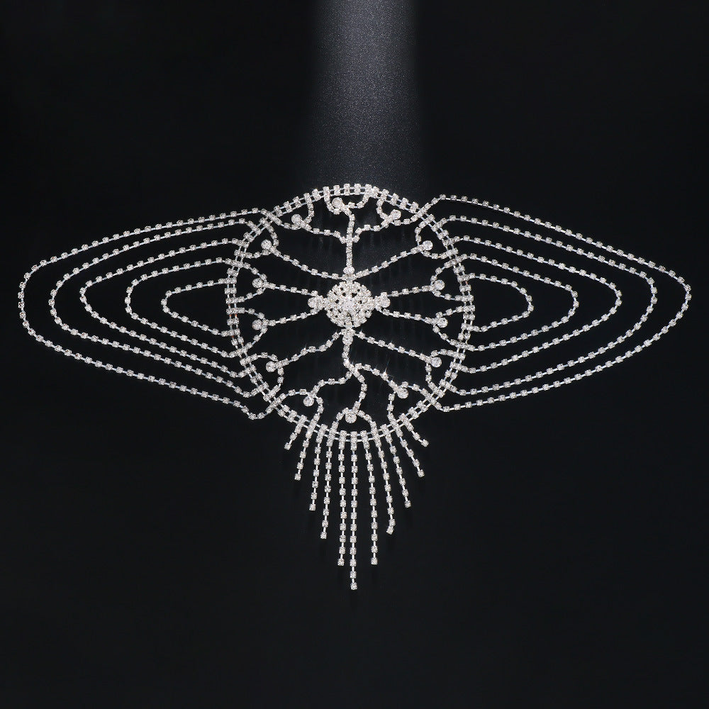Luxurious Tassel Hair Chain For Women In Silver Alloy With Rhinestone Inlay, Elegant Headband Accessory