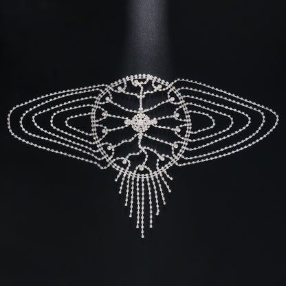 Luxurious Tassel Hair Chain For Women In Silver Alloy With Rhinestone Inlay, Elegant Headband Accessory