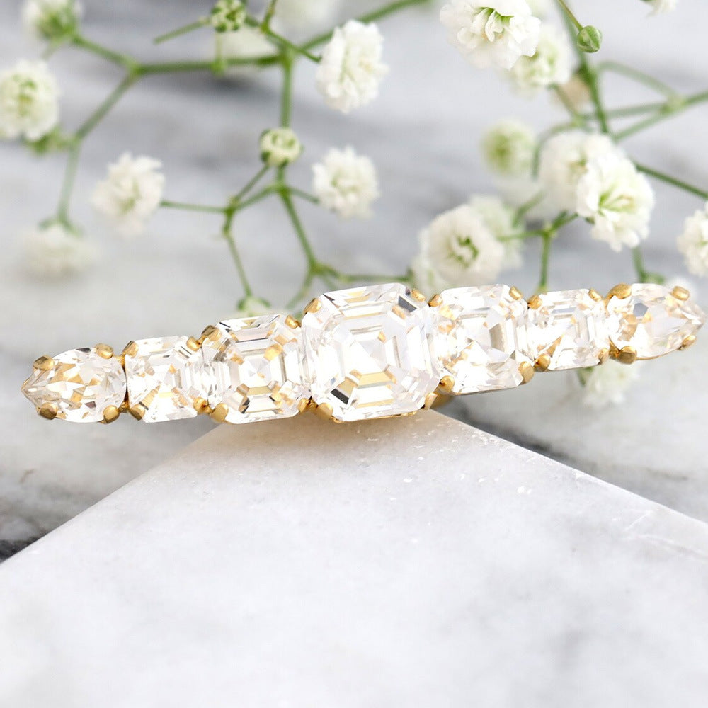 Silver Quadrilateral Adjustable Ring For Women In Alloy With Rhinestones Featuring Electroplated Finish